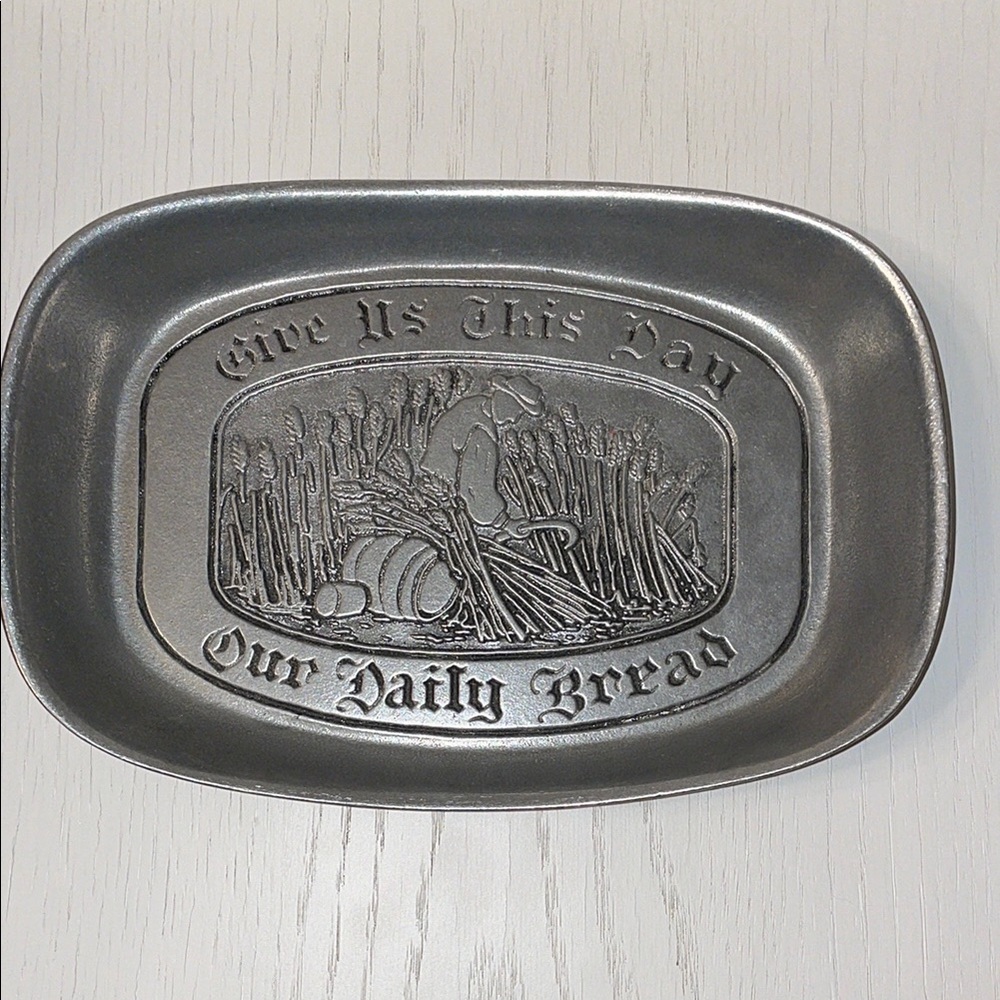 WILTON Pewter Platter Bread Dish “Give Us This Day”